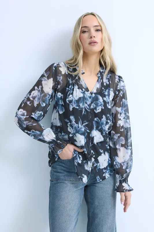 Tall Floral Sheer Pintuck Blouse - Long Tall Sally