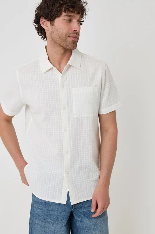 Textured Cotton Short Sleeve Shirt - Threadbare