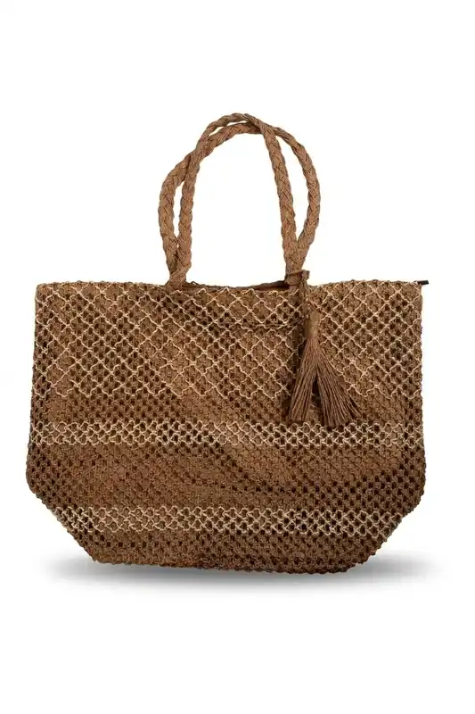 Edie Two Tone Woven Tote Bag - IKRUSH