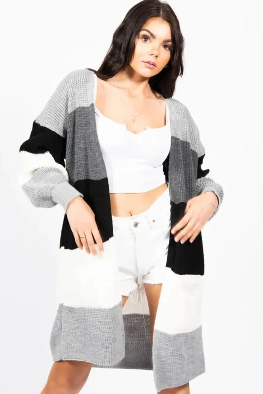 Colour Block Longline Cardigan - Femme Luxe