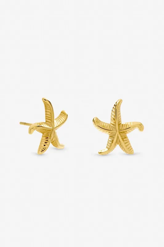 Gold Plated Waterproof Coastal Starfish Earrings - Jon Richard