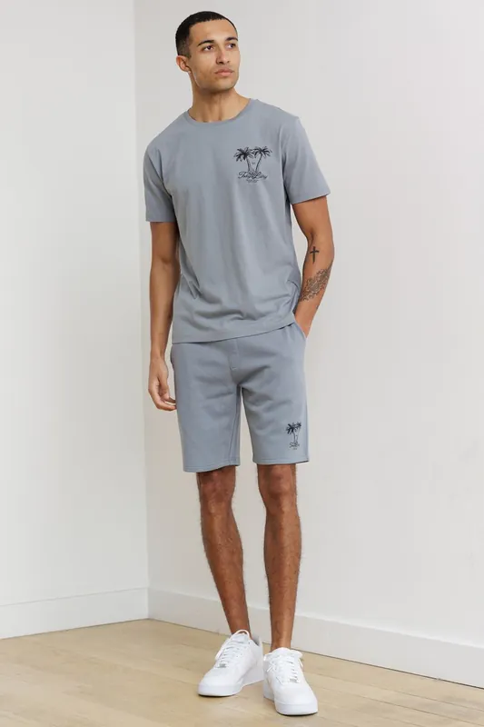 Palm Print T-Shirt and Shorts Lounge Set