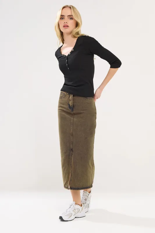 Petite Acid Wash Denim Skirt - PixieGirl