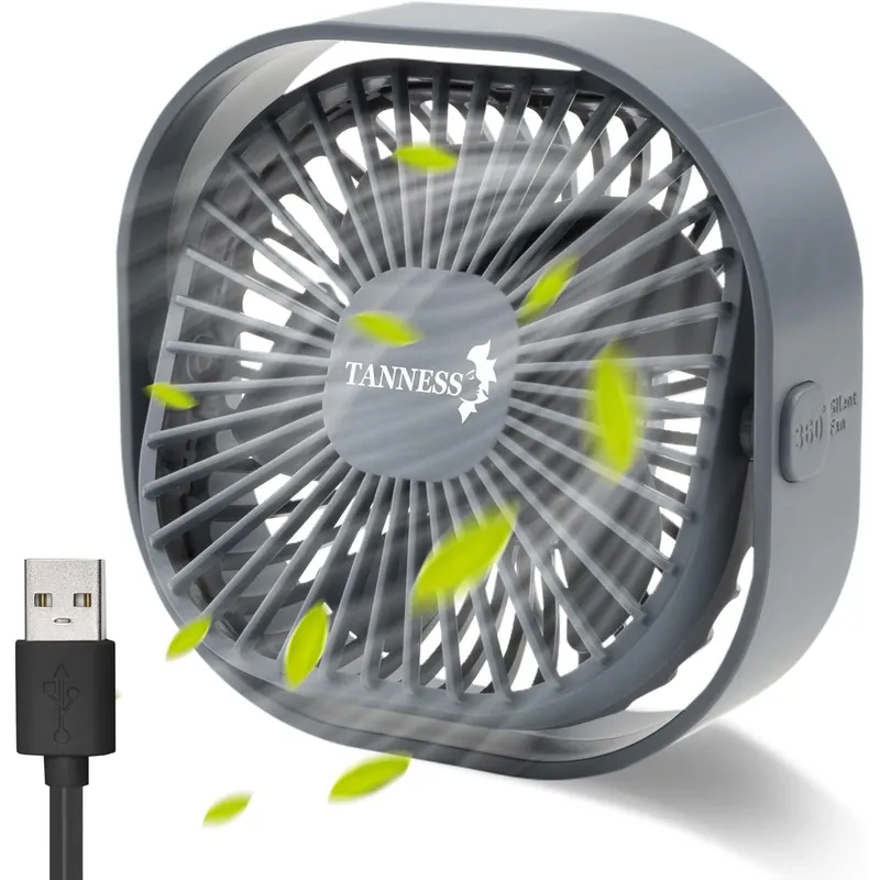 USB Desk Fan - Portable Quiet Cooling Fan - Compact Fan - Grey