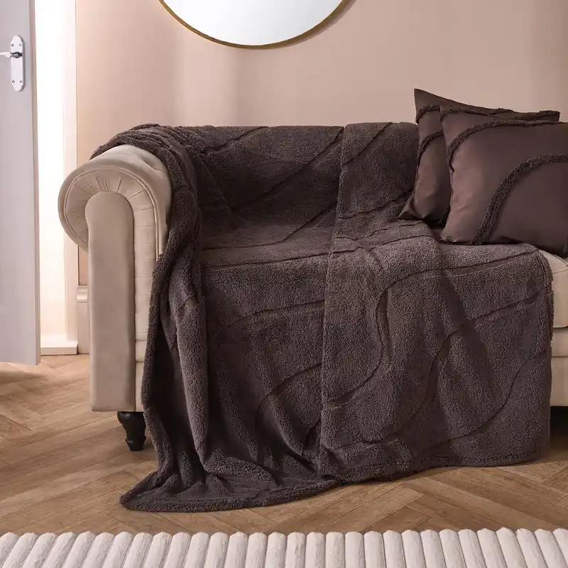 Tufted Contour Throw Teddy Fleece Blanket Winter Soft Warm Bedspread - OHS
