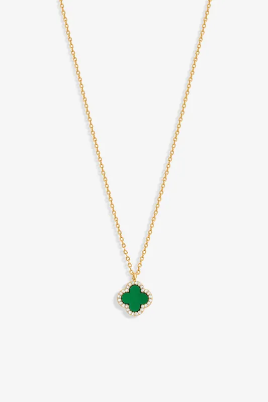 Gold Plated And Malachite Clover Pendant Necklace - Jon Richard