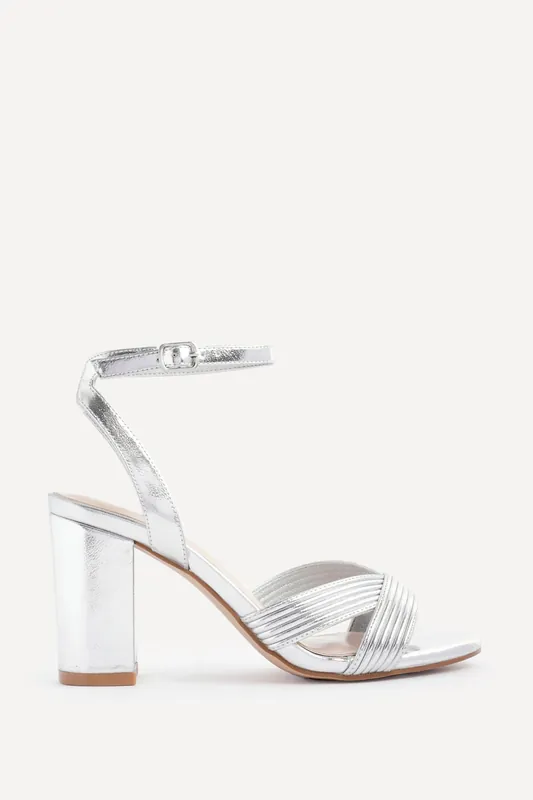 City Silver Faux Leather Heeled Sandals - Linzi