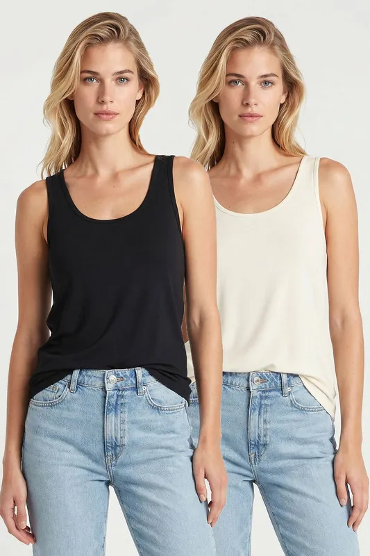Sleeveless U Collar Viscose Blend Cami 2-Pack Top
