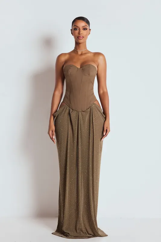 The Briony Maxi Dress Khaki - LEMONLUNAR