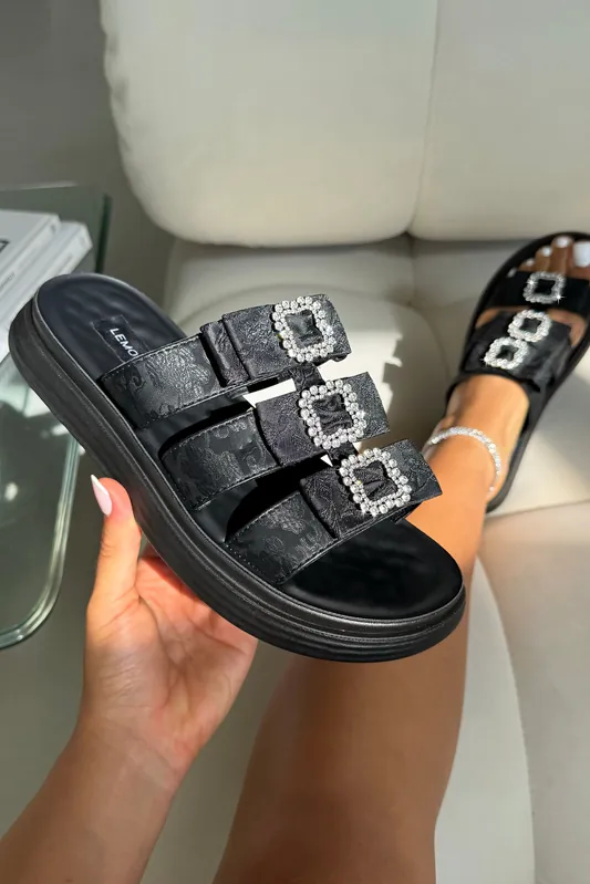 Crystal Buckle Triple Bow Sliders - Love Lemonade
