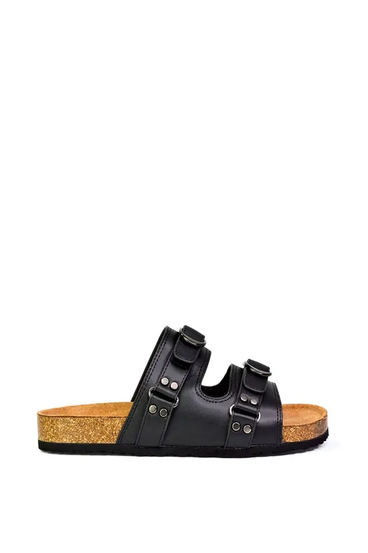 Evan' Strappy Slip On Buckle Flat Sandal Sliders - XY London