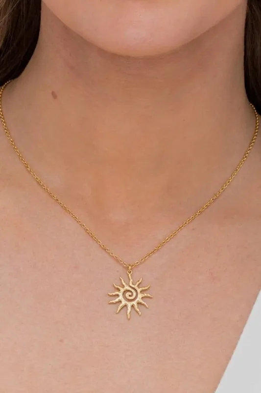Gold Sun Swirl Pendant Necklace - Serla