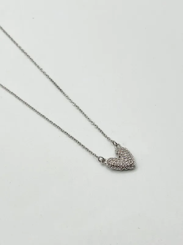 Diamante Heart Pendant Necklace in silver - SVNX