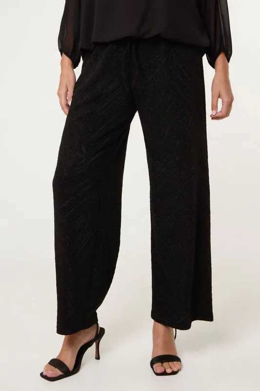 Black Draw Cord Metallic Trousers - Blue Vanilla