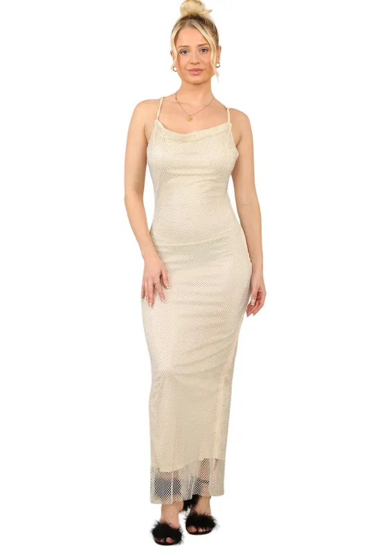 Diamante Net Maxi Dress heavy luxury Curve - ELAINA FASHION
