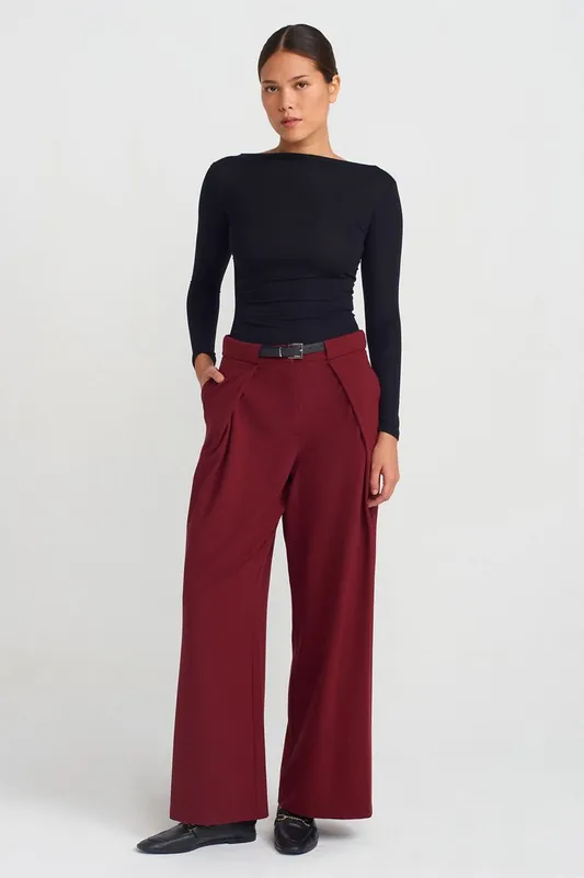 Women's Wide-Leg Crepe Trousers With Belt