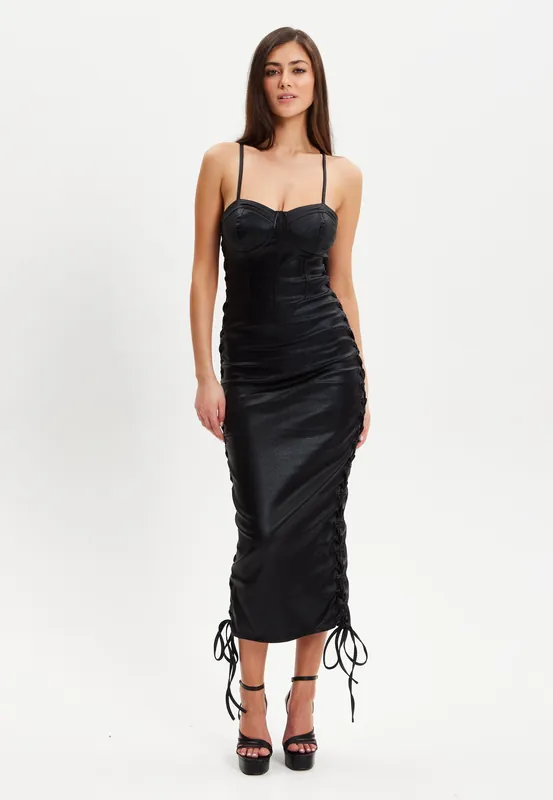 Metallic Foil Black Lycra Eyelet Dress - Liquorish