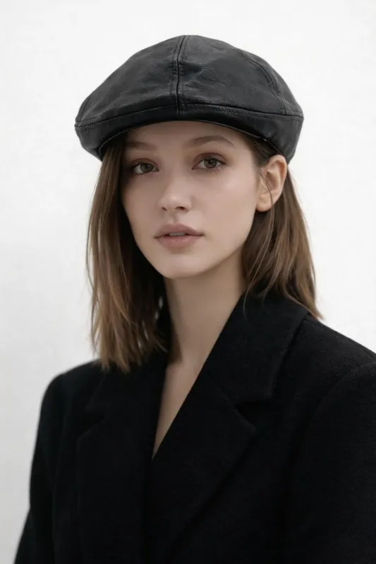 Flat Cap in Black PU - SVNX