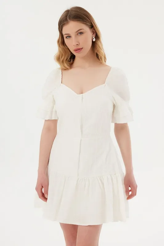 Sweetheart Neck Puff Sleeves Short Sleeve Mini Skater Dress - Hiccup