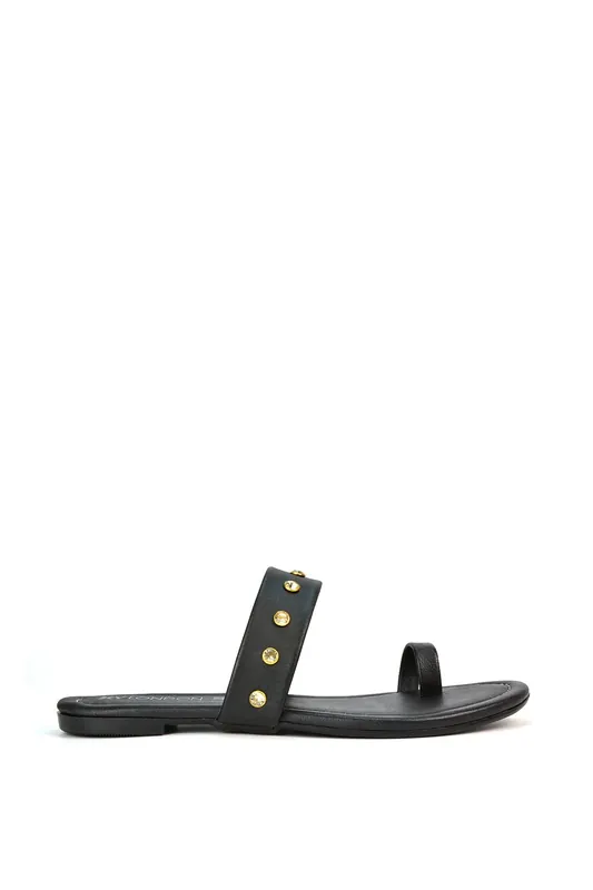Isobel' Diamante Flip Flop Leather Sandal Slider Shoes With Toe Post - XY London