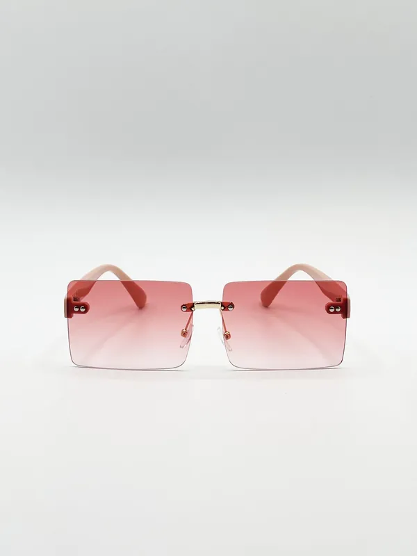 Square Rimless Sunglasses with Blue Ombre Lens - SVNX