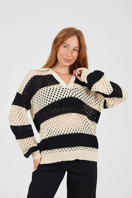 Lightweight Stripe Open Knit Jumper - Brave Soul