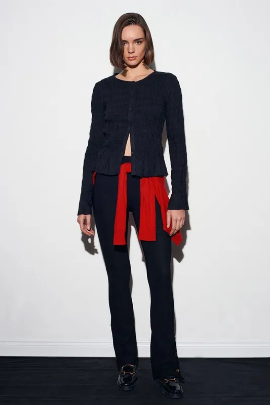 Textured Knit Button-Front Blouse
