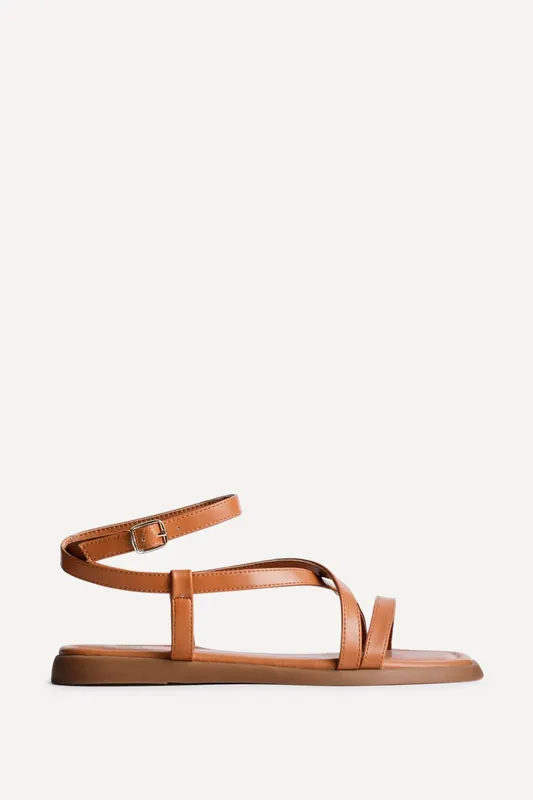 Valor Tan Strappy Flat Sandals - Linzi