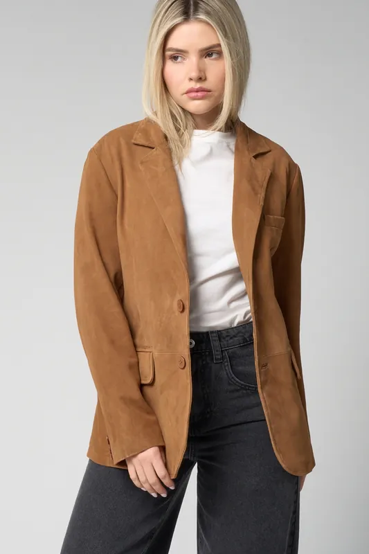 Oversized Tan Suede Blazer - Barneys Originals