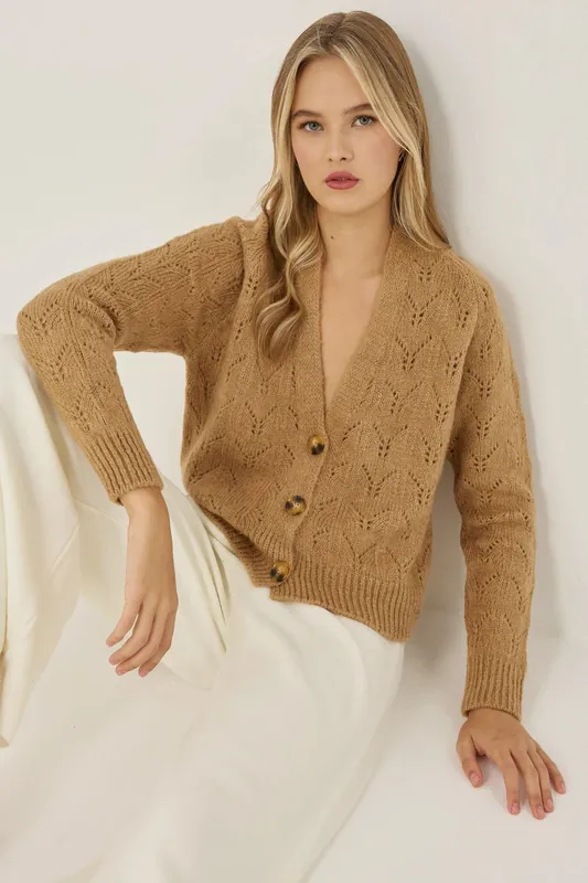 V-Neck Relaxed Fit Knit Cardigan