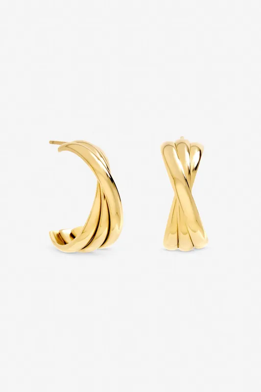 Gold Plated Waterproof Interlock Hoop Earrings - Jon Richard
