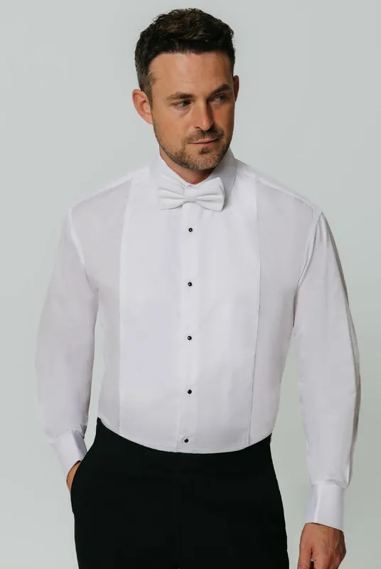 White Marcella Front Standard Collar Slim Fit Dress Shirt - Dobell