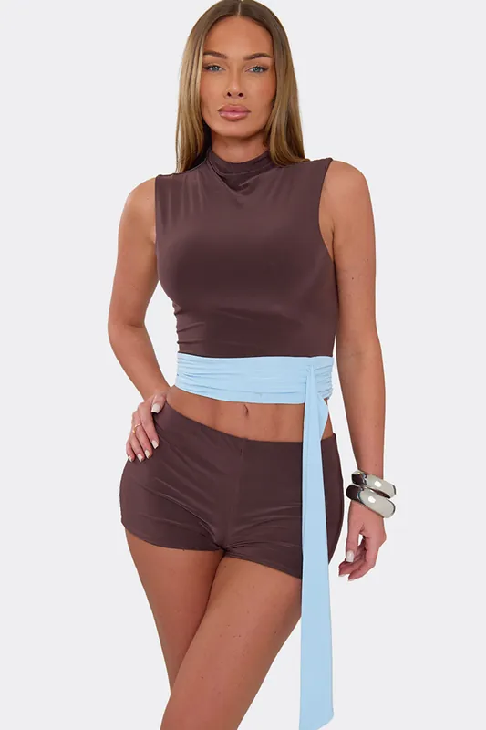 Sleeveless High Neck Contrast Top - EGO