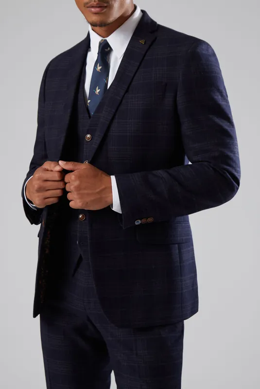 Slim Fit Ryder Navy Check Suit Jacket - Antique Rogue