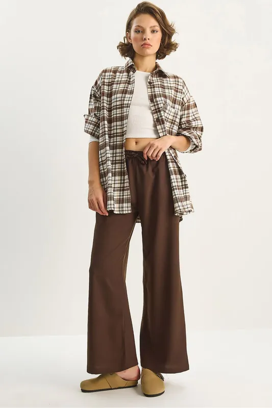 Wide Leg Palazzo Pants with Tie Closure - Bianco Lucci