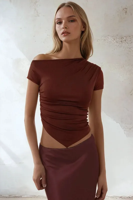 Soft Touch Asymmetrical Top With Drape Detail - Hiccup