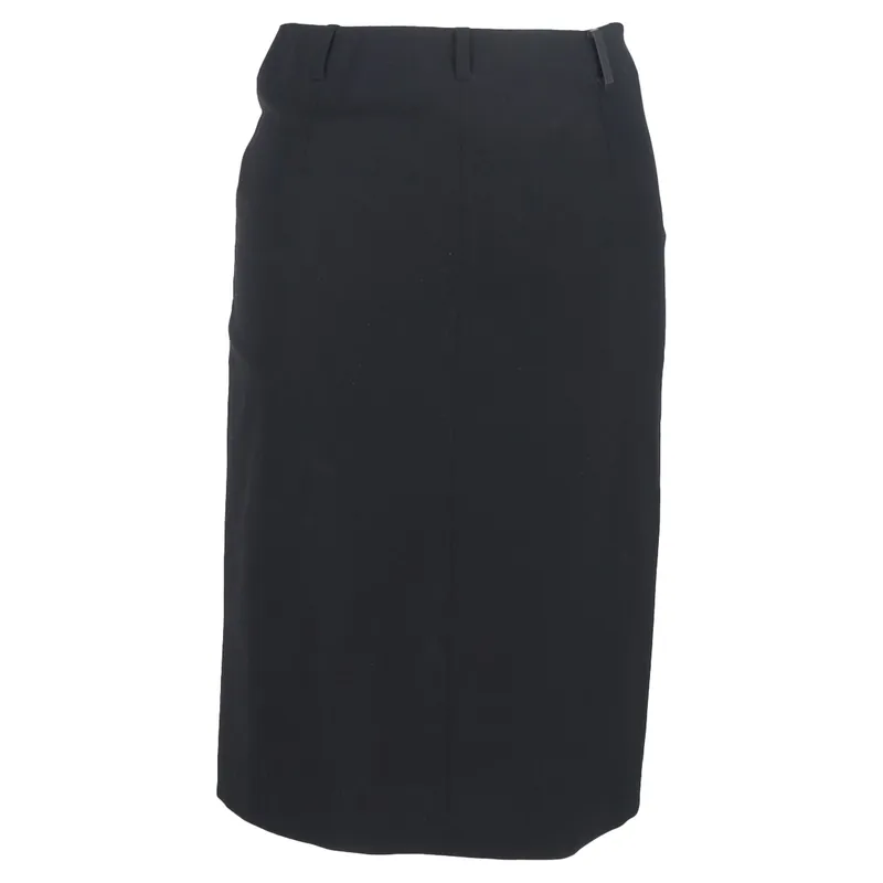 Preloved Knee-Length Pencil Skirt with Belt Loops in Black Wool