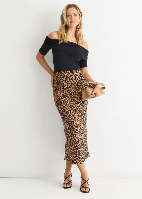 Brown Animal Print Maxi Skirt - Gini London