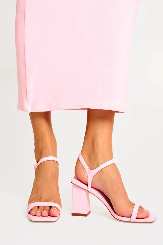 Maryse Light Pink Pu Barely There Mid Block Heels - Public Desire