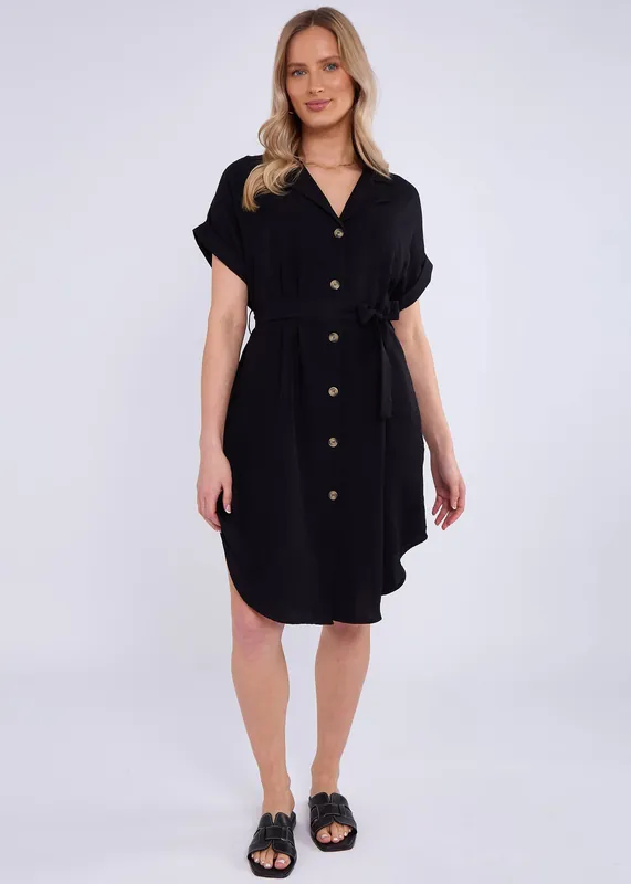 Black Utility Belted Oversized Viscose Shirt Dress - Gini London