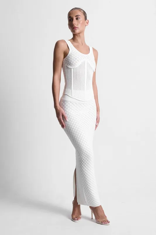 Angled Waist Shell Knit Maxi Skirt - Tanaki