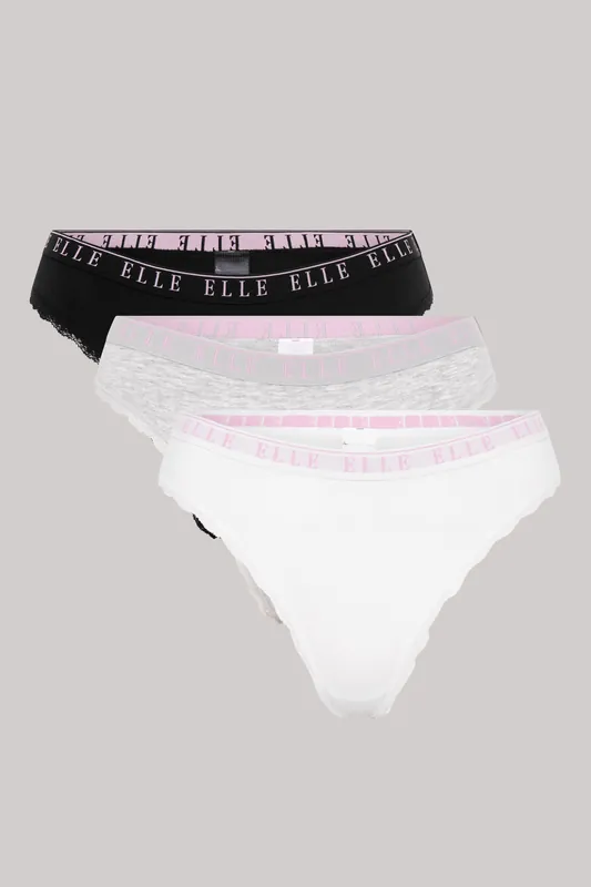 Multi Pack (3) Cotton Lace Trim Tipped Thong - ELLE