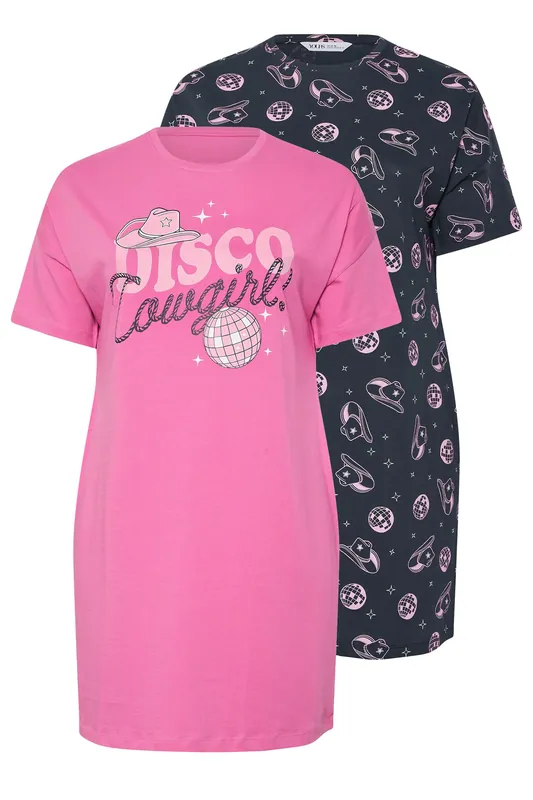 2 Pack 'Disco Cowgirl' Nightdresses - Yours