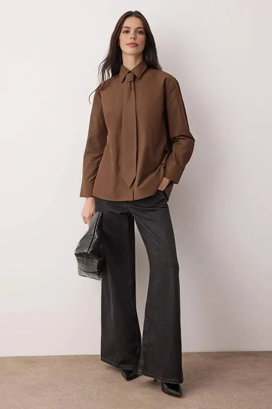 Tie Detail Long Sleeve Shirt - WOVCOR