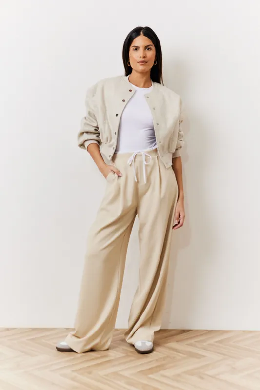 Beige Waistband Tailored Trouiser - In The Style