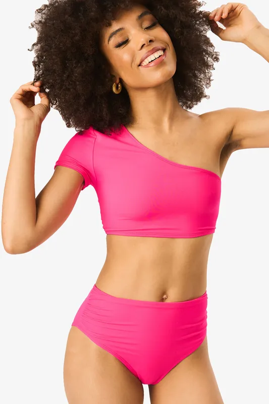 Hot Pink High Waist Bikini Bottom - Gini London