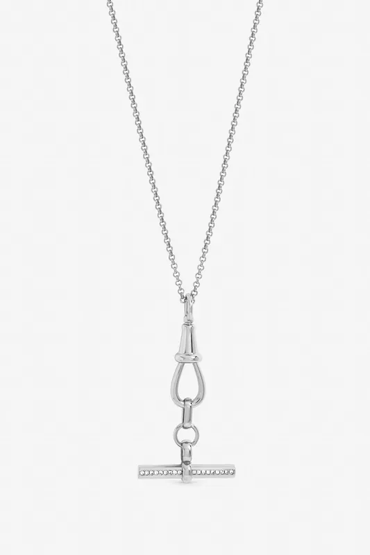 Silver Plated Pave T Bar Necklace - Jon Richard