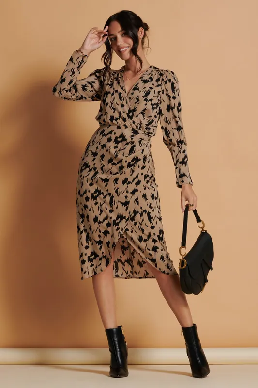 Printed Wrap Detail Bodycon Dress - Jolie Moi