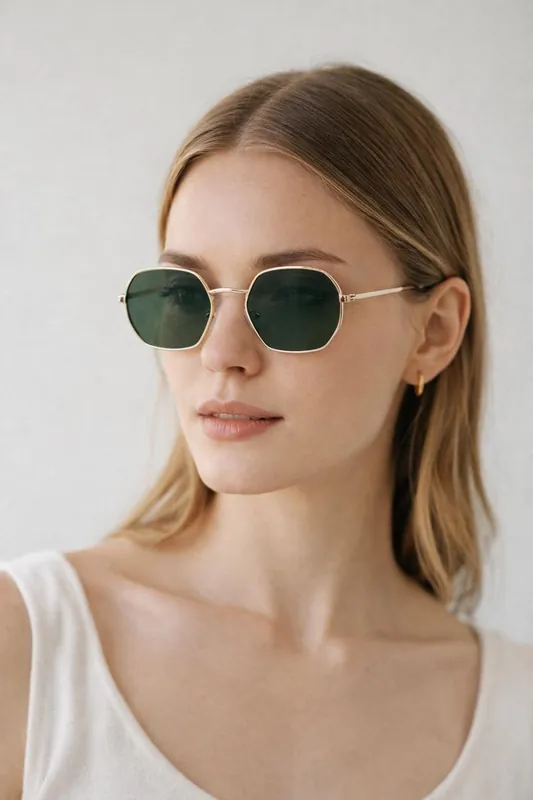 Hexagon Metal Frame Sunglasses in Gold - SVNX