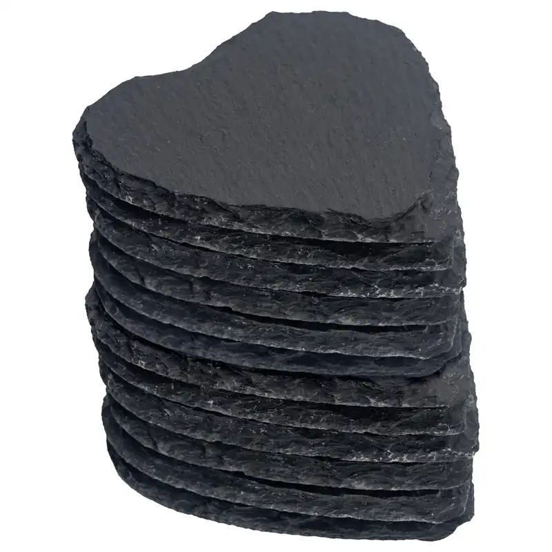 Heart Slate Coasters - 10cm - 12x Natural Black Stone Home Kitchen Drink Coffee Cup Glass Holder Table Mat Placemats